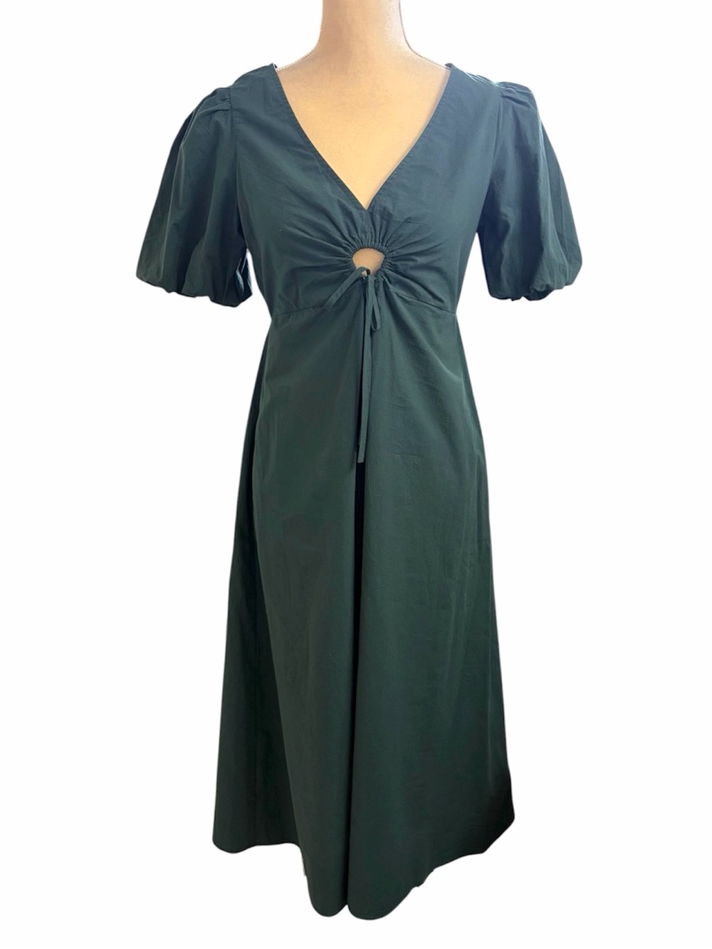 Madewell Poplin Cutout Puff Sleeve Midi Dress 4 - Picture 2 of 8